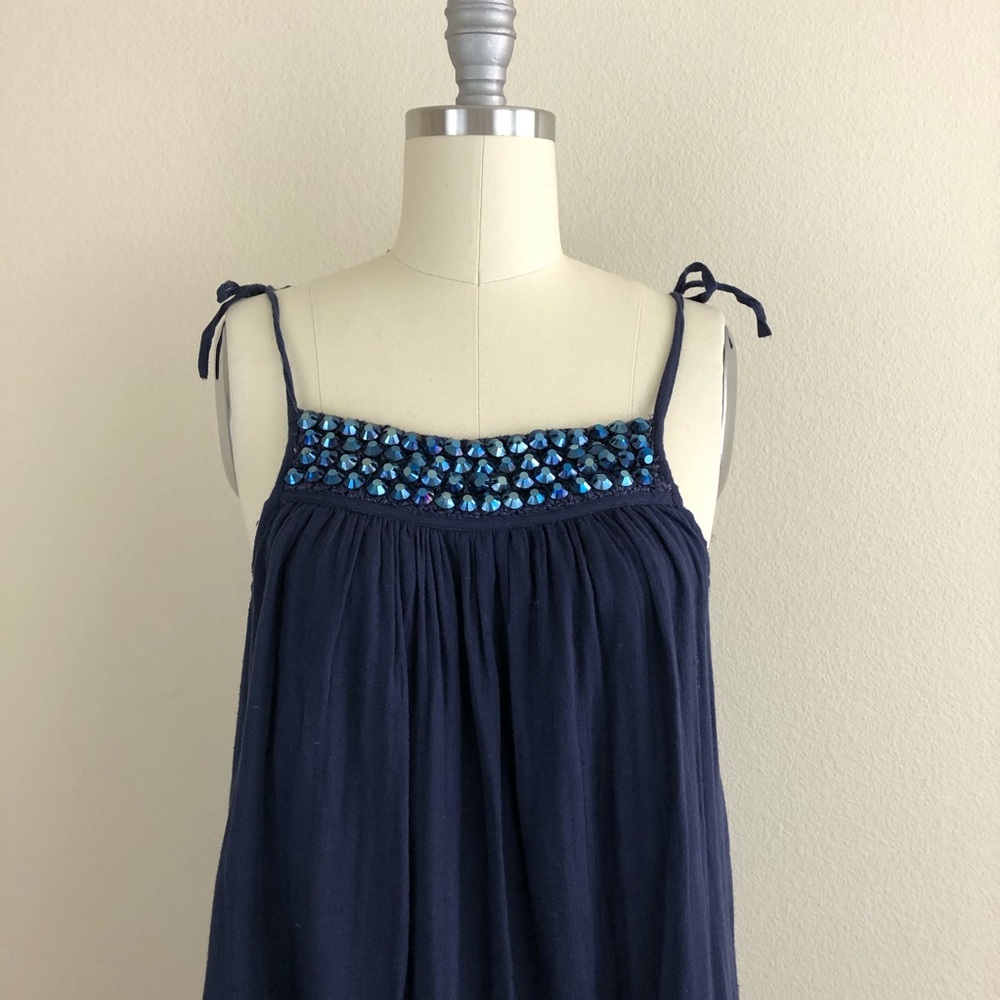 Calypso St. Barth Beaded Navy Shift Dress - Picture 2 of 5